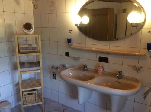 Wildflecken的住宿－Ferienwohnung Ziegler，一间带水槽和镜子的浴室