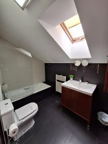 a bathroom with a toilet and a sink and a bath tub at Apartamento Enol in Cangas de Onís