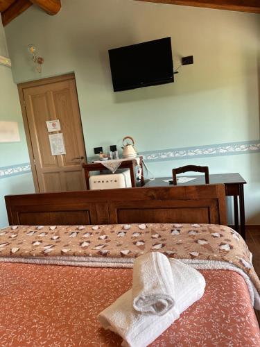 a bedroom with a bed and a tv on the wall at Cascina Coste in Roppolo