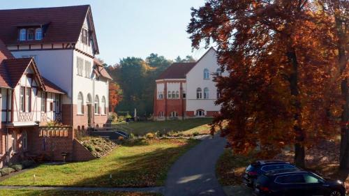 a house and a car parked on a street at Parkresidenz Lychen, Ferienwohnung 10 in Lychen