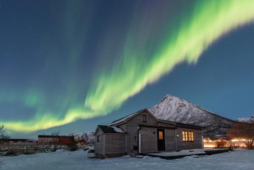 an image of a house under the aurora at Koselig bolig i Lofoten / Vesterålen in Strønstad