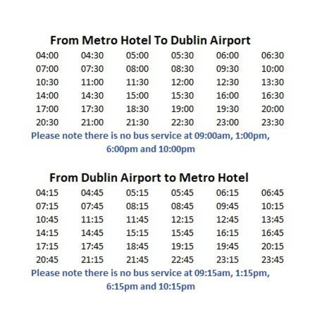 a list of the number of trips to dublin airport at Metro Apartments Dublin Airport in Dublin