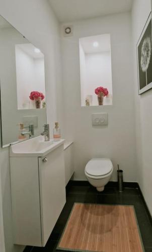 a white bathroom with a toilet and a sink at Le cocon du midi - Appartement Cosy in Brussels