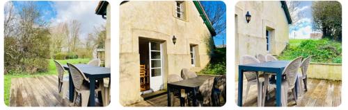 zwei Bilder von Tisch und Stühlen und einem Haus in der Unterkunft La Grange Dimière in Saint-Martin-Boulogne