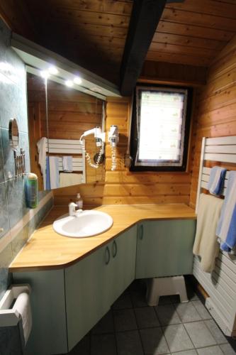 - une salle de bains pourvue d'un lavabo dans une cabine en bois dans l'établissement Maison de style chalet individuelle Le Rouge Feigne à La Bresse, à La Bresse