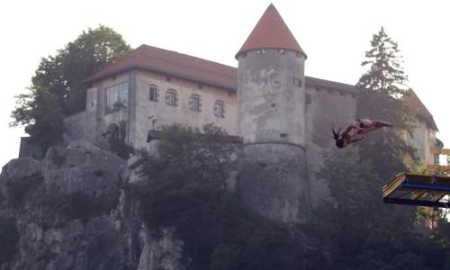 a bird flying in front of a castle at Aparthouse Jana Breg in Žirovnica