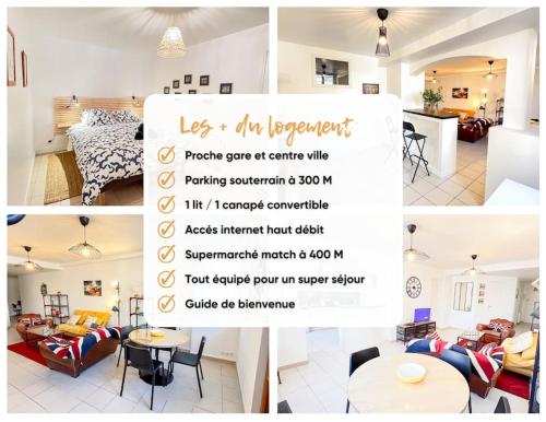 un collage de photos d'un salon avec un panneau dans l'établissement l'atelier *proche gare & centre Amiens*, à Amiens