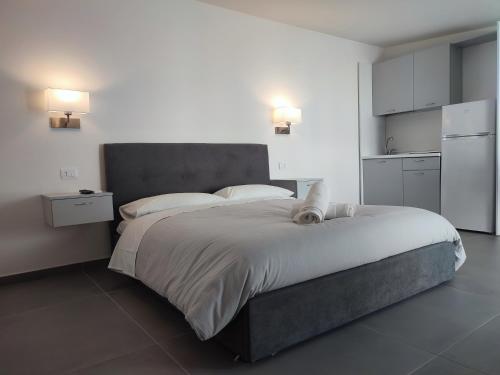 Terrazza Reale - Suite 2 في كازيرتا: غرفة نوم بسرير كبير مع وسادتين