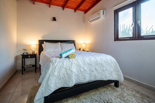 ParaguanáにあるYellow Cunucu-4 Bedrooms Houseのベッドルーム(ベッド1台、窓付)
