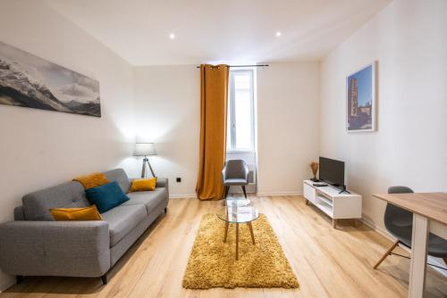un salon avec un canapé et une table dans l'établissement Opéra 9 -Joli studio hypercentre Hôtel de Ville, à Lyon