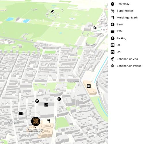 a map of the city of melbourne with the locations mentioned at WELTWIEN Luxury Art Apartments & Free Parking in Vienna