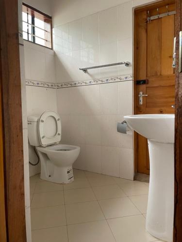 łazienka z toaletą i umywalką w obiekcie Kilimanjaro Ultimate Home Stay w mieście Moshi