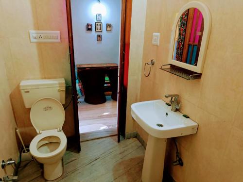 a bathroom with a toilet and a sink at Durag Niwas Guest House in Jodhpur