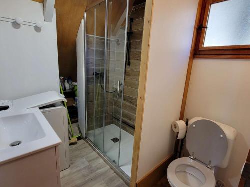 Kúpeľňa v ubytovaní Chalet 5 personnes, proche ski et rando, balcon sud, TV, lave-linge - FR-1-393-165