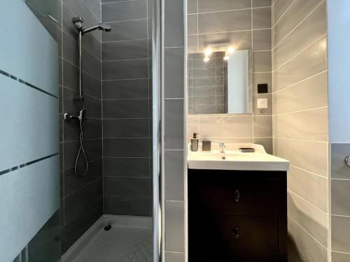a bathroom with a shower and a sink and a shower at Le Bellifontain - 4 pers - 2 BR in Fontainebleau