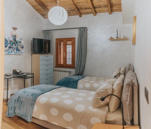 a bedroom with two beds and a television in it at A Casa di Marina in Bassiano