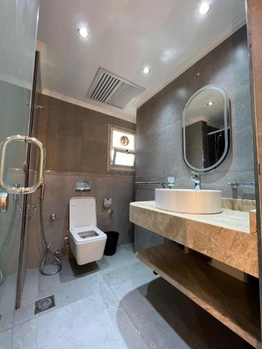 a bathroom with a sink and a toilet and a mirror at المهندسين جزيره العرب in Cairo