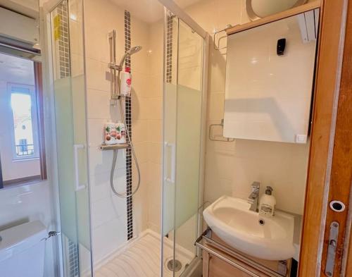 第戎的住宿－Le Néon Dijonnais，带淋浴和盥洗盆的浴室