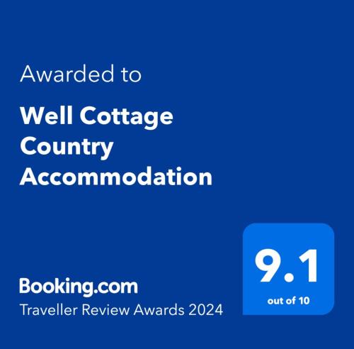 Well Cottage Country Accommodation tesisinde sergilenen bir sertifika, ödül, işaret veya başka bir belge