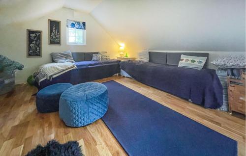 a living room with a couch and a blue rug at Amazing Home In Hässleholm With Wifi in Hässleholm