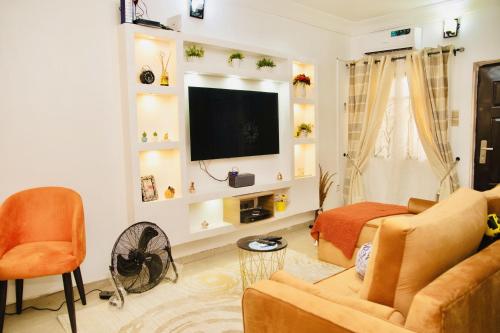 O zonă de relaxare la 1bed luxury Apartment Opebi