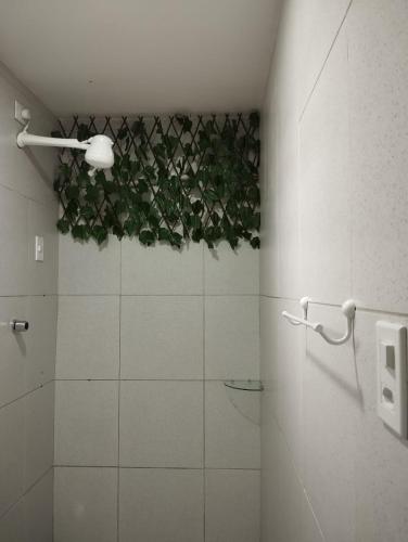 Belo JardimにあるBOI NA BRASA - BELO JARDIMの壁に緑の植物が植えられたバスルーム