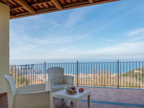 a patio with two chairs and a table on a balcony at Agriturismo Primaluce in Sorrento