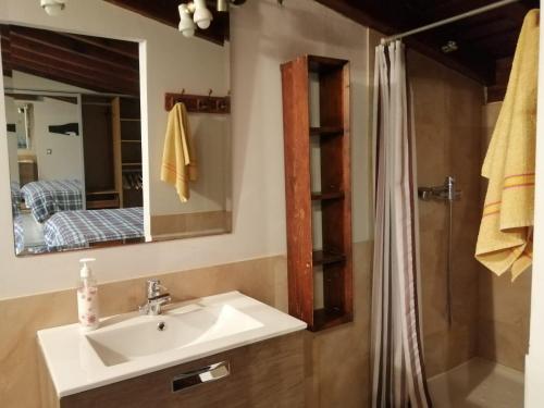 een badkamer met een wastafel en een douche bij Alcabala del Viento in Noriega