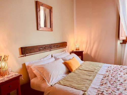 um quarto com uma cama com duas almofadas e um espelho em Agriturismo La Greciola em Gabbiana