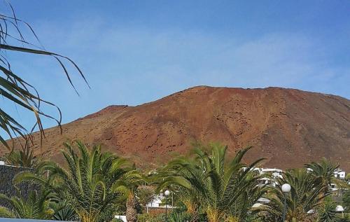een bruine berg met palmbomen ervoor bij Sich wie zu Hause fühlen in Playa Blanca