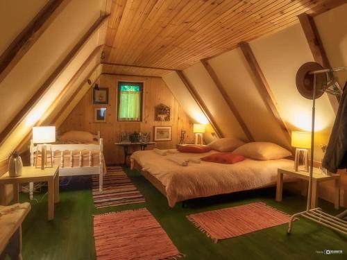 a bedroom with two beds in a attic at Hedgehog's 33 in Plitvica selo