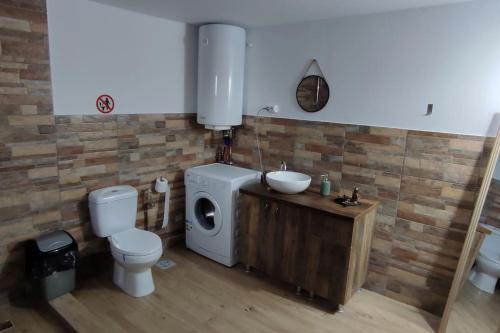 uma casa de banho com um WC e um lavatório em Moonlight Chalet Brasov em Codlea