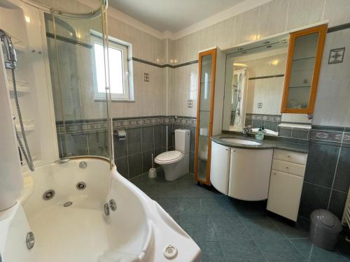 a bathroom with a tub and a toilet and a sink at Apartman Ana in Rijeka