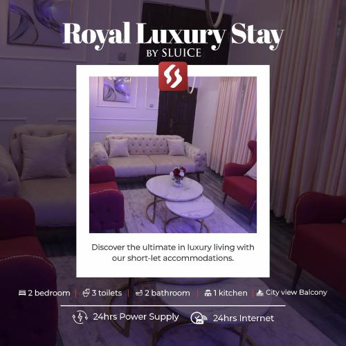 a screenshot of a room with a couch and a table at Royal Luxury Stay by Sluice in Lagos