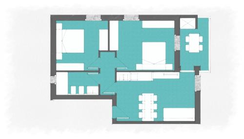Grundriss eines Hauses mit Blau in der Unterkunft Studio für 6 Personen ca 52 qm in Bibione, Adriaküste Italien Bibione und Umgebung in Bibione