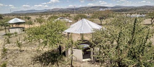 ein weißes Zelt auf einem Feld mit Bäumen in der Unterkunft Prudent Guest House in Isuvya