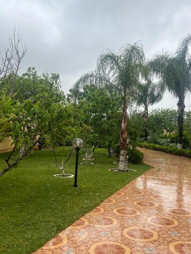 a park with a palm tree and a parking meter at Stunning 3-Bed Villa in Fes near fes sais airport in Fès