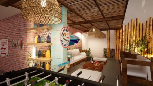 een weergave van een woonkamer in een huis bij La isla surf Camp de punta hermosa in Punta Hermosa