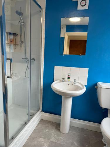y baño con lavabo y ducha. en Transformative housing birrell road en Nottingham
