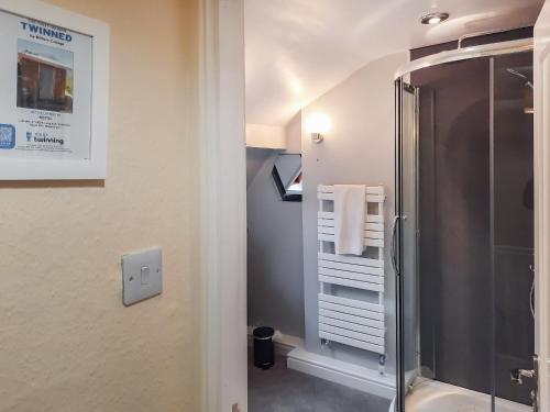 ein Bad mit einer Dusche, einem WC und einem Waschbecken in der Unterkunft Millies Cottage in Keswick