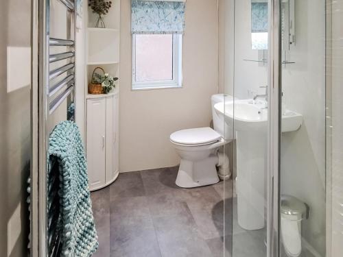 a bathroom with a toilet and a sink at Corner Cottage in Girvan