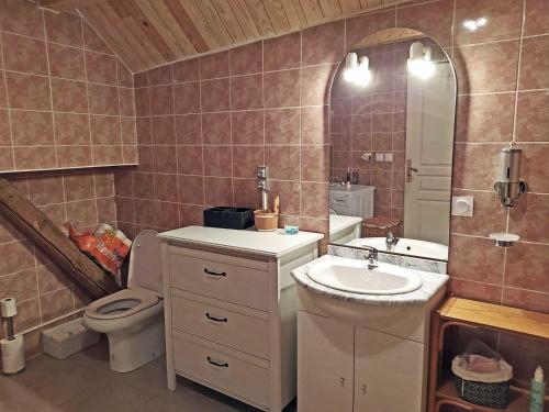 uma casa de banho com um lavatório, um WC e um espelho. em Chalet Saint-François-Longchamp, 2 pièces, 8 personnes - FR-1-635-139 em Saint-François-Longchamp