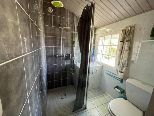 une salle de bain avec douche et toilettes dans l'établissement Grande Maison 12 Pers. avec Terrasse, Proche Plage et Forêt, Animaux Admis - FR-1-324A-61, à Saint-Jean-de-Monts