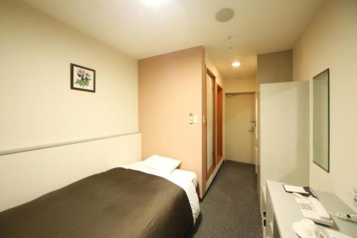 um quarto de hotel com uma cama e um lavatório em Isesaki Station Hotel em Isesaki