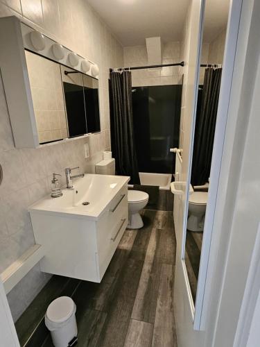 een witte badkamer met een wastafel en een toilet bij Stadtapartment HEF in Bad Hersfeld