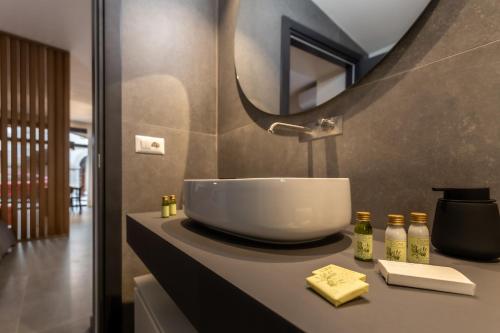 Un baño con un lavabo y un espejo sobre un mostrador. en Casa fiordaliso, en Pratovecchio