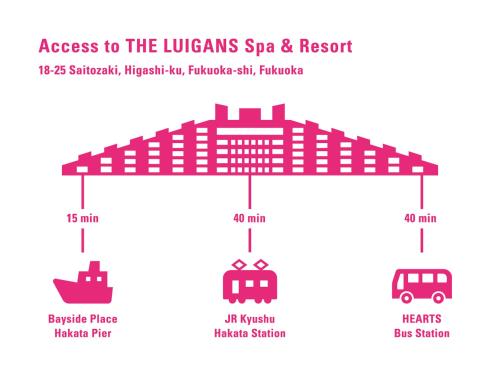 een blokschema van het kuuroord Luzerns bij The Luigans Spa and Resort in Fukuoka