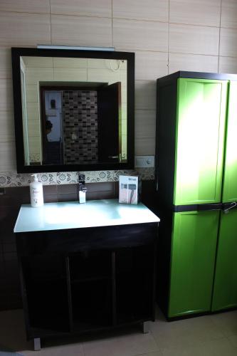 a kitchen with a green refrigerator and a sink at Coqueta casita en Tetuán in Madrid