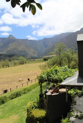 a view of a field and mountains from a house at Arumvale Country Retreat in Swellendam