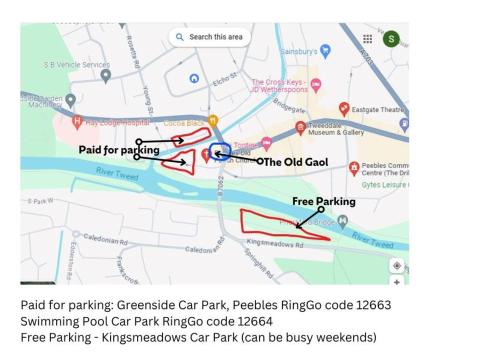a map of a park for parking generate car park possible shippingroute at The Old Gaol in Peebles